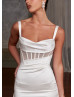 Ivory Satin Glitter Tulle Slit Minimalist Wedding Dress